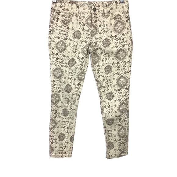 FREE PEOPLE Slim Ankle Crop Jeans Moroccan Mediallion Print Cream Brown 28 Boho - Picture 1 of 7